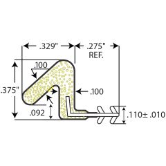 Q-Lon door seal profile for kerfless applications. Seal with foam core and is clad in non-vinyl, paint-resistant line. Door seal, weatherization